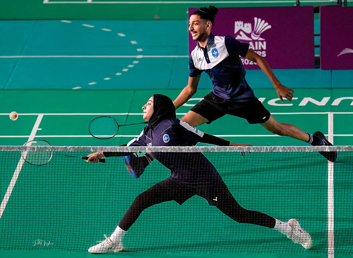 Bahrain's Ebrahim Hasan Sayed (left) with his Emirati partner Farah Ibrahim Al Hajji in action at the Al Ain Masters World Badminton Day Championship.