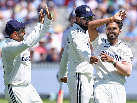 Indian all-rounder Nitish Kumar Reddy celebrates the wicket of Ben Duckett during the opening session of the third Test at Lord's on Thursday.