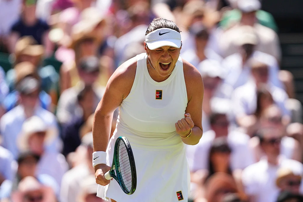 Amanda Anisimova of the U.S. reacts during the women's singles semifinal match against Aryna Sabalenka.