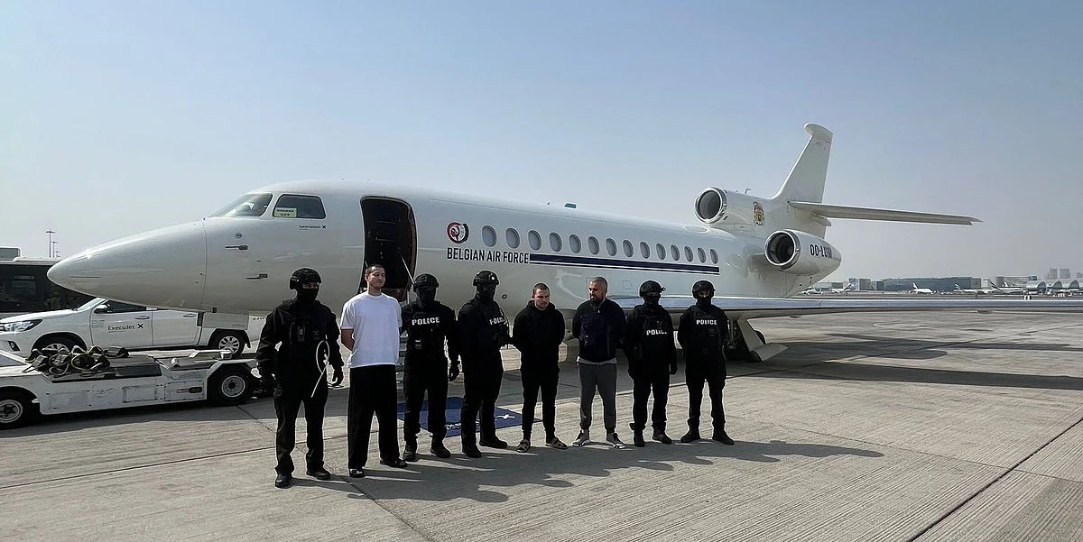 The suspects—Mathias Akyazili, Giorgi Faes, and Othman El Ballouti—were apprehended in Dubai based on Interpol red notices.