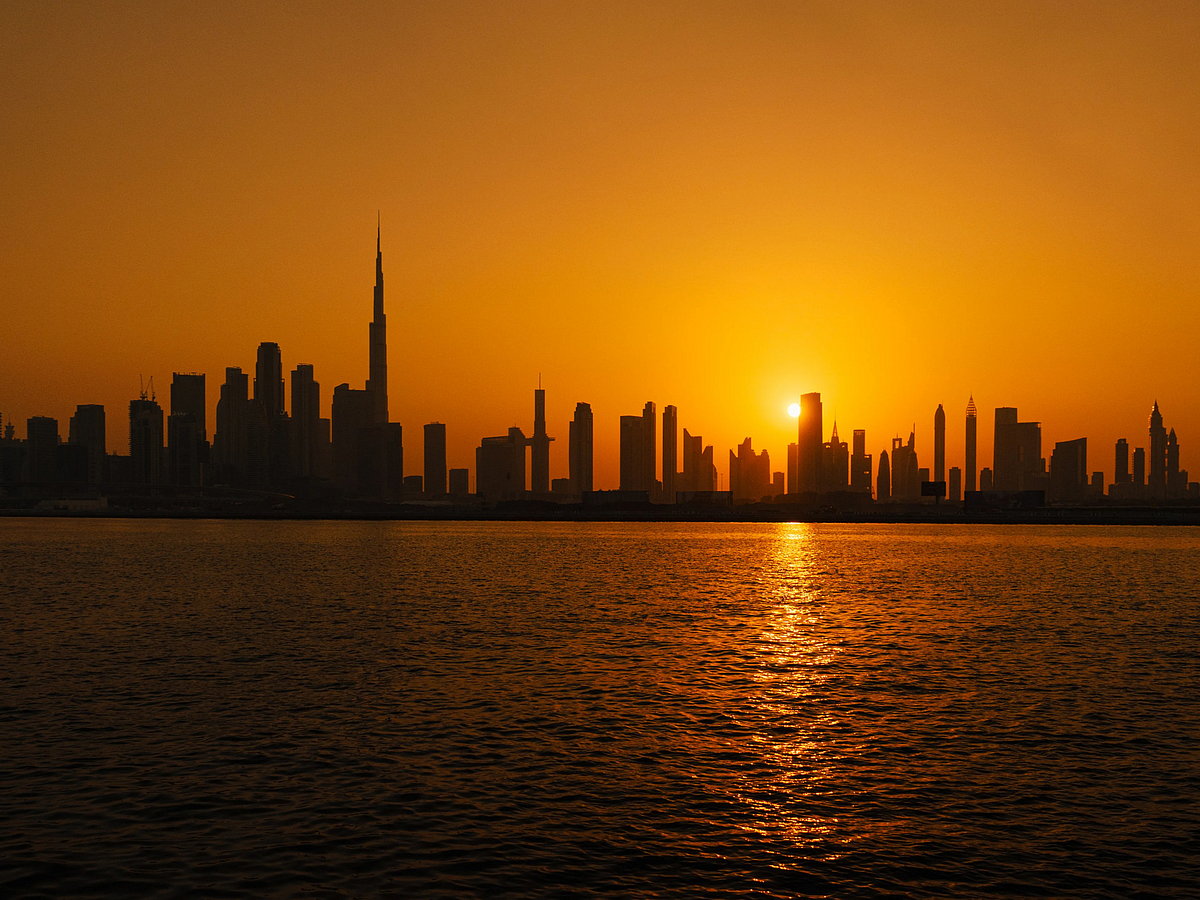 Dubai skyline at golden hour
