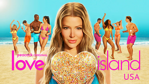 This image released by Peacock shows promotional art for the reality series "Love Island USA." (Peacock via AP)
