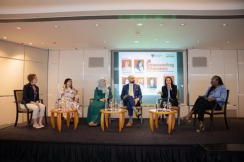 From left to right: Dr Suzanne Otte, Edgewood College; Zoubiya Ahmed, Association of Education Advisers; Zaineb Mahdi, GEMS Education; Tyrone Ruth, UAE Government Analyst; Sylvie Wald, Department of Education and Knowledge (ADEK); Leisa Grace Wilson, Editorial Director at Teach Middle East Magazine