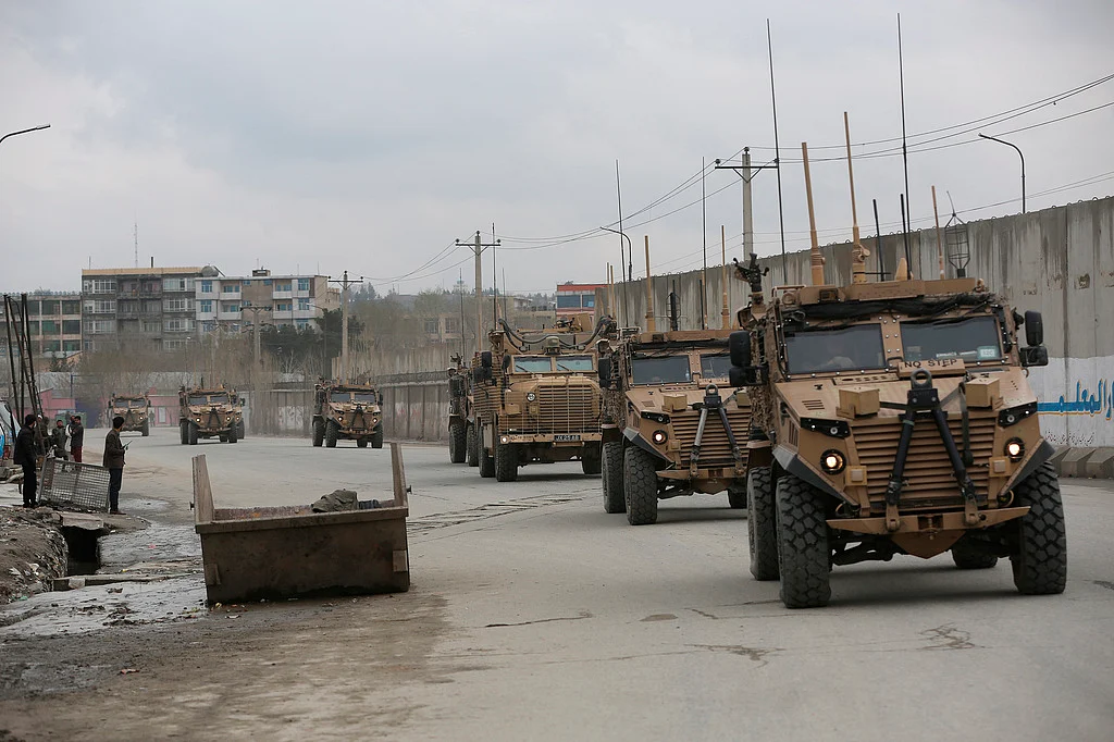 This March 25, 2020 file photo shows British troops with NATO-led Resolute Support Mission forces in Kabul, Afghanistan.  