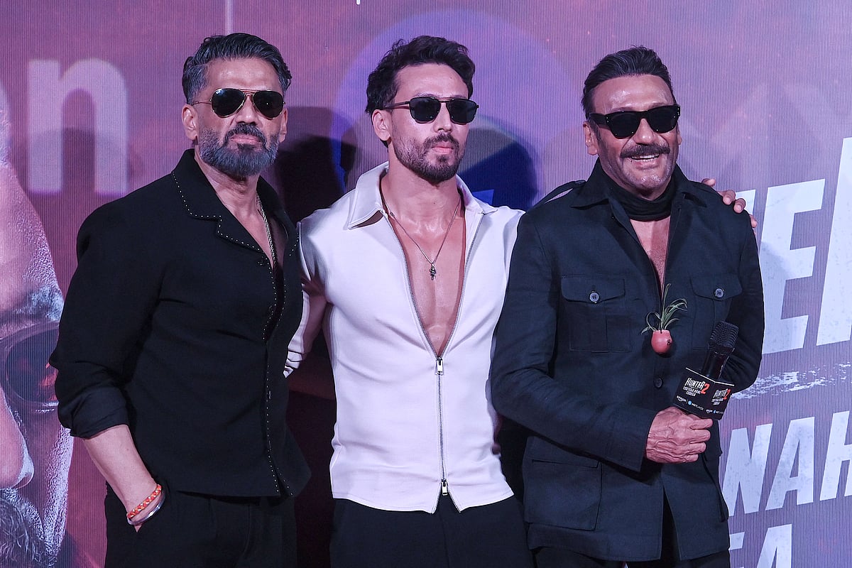 Actors Suniel Shetty, Tiger Shroff and Jackie Shroff in 2025.
