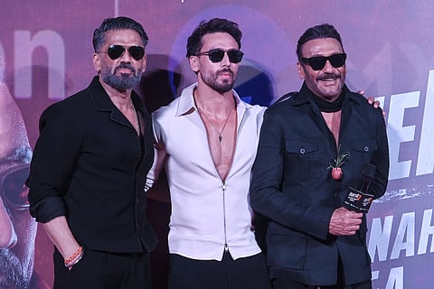 Actors Suniel Shetty, Tiger Shroff and Jackie Shroff in 2025.