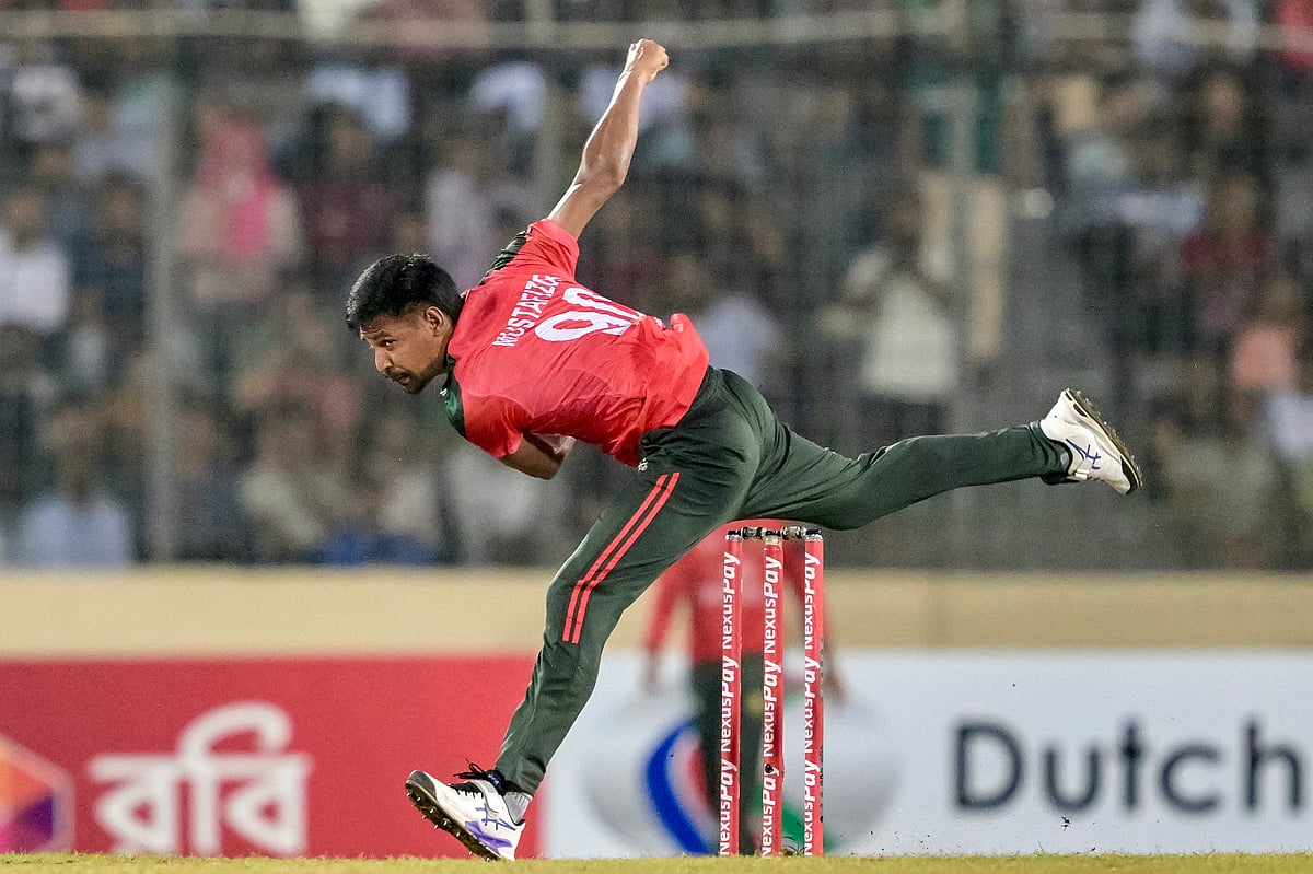 Bangladesh's Mustafizur Rahman delivers a ball during the first Twenty20 international cricket match between Bangladesh and Pakistan at the Sher-e-Bangla National Cricket Stadium in Dhaka on July 20, 2025.