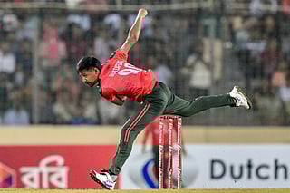 Bangladesh's Mustafizur Rahman delivers a ball during the first Twenty20 international cricket match between Bangladesh and Pakistan at the Sher-e-Bangla National Cricket Stadium in Dhaka on July 20, 2025.