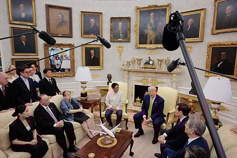 US President Donald Trump hosts Philippine President Ferdinand Marcos Jr. and members of his delegation in the Oval Office at the White House on July 22, 2025 in Washington, DC. Trump and Marcos discussed trade tariffs, increasing security cooperation in the face of China’s growing maritime power in the West Philippine Sea and other topics.