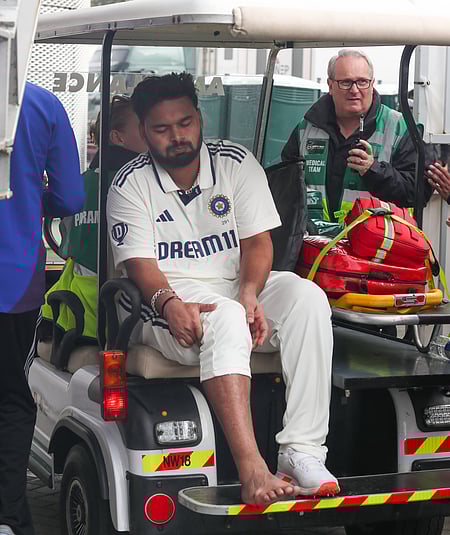 Rishabh Pant taken for scans after leaving the field due to right foot injury suffered on the opening day of the fourth Test at Old Trafford in Manchester on Wednesday.