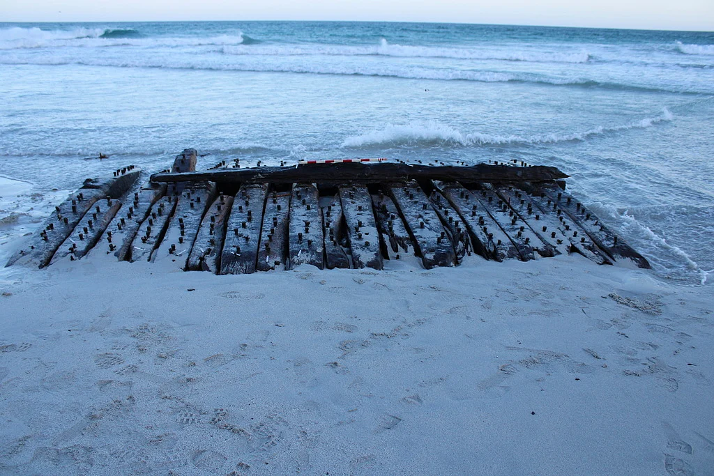 In this image provided by Wessex Archaeology, the Sanday Wreck is seen on the shores of Sanday on Orkney, February 2024. 