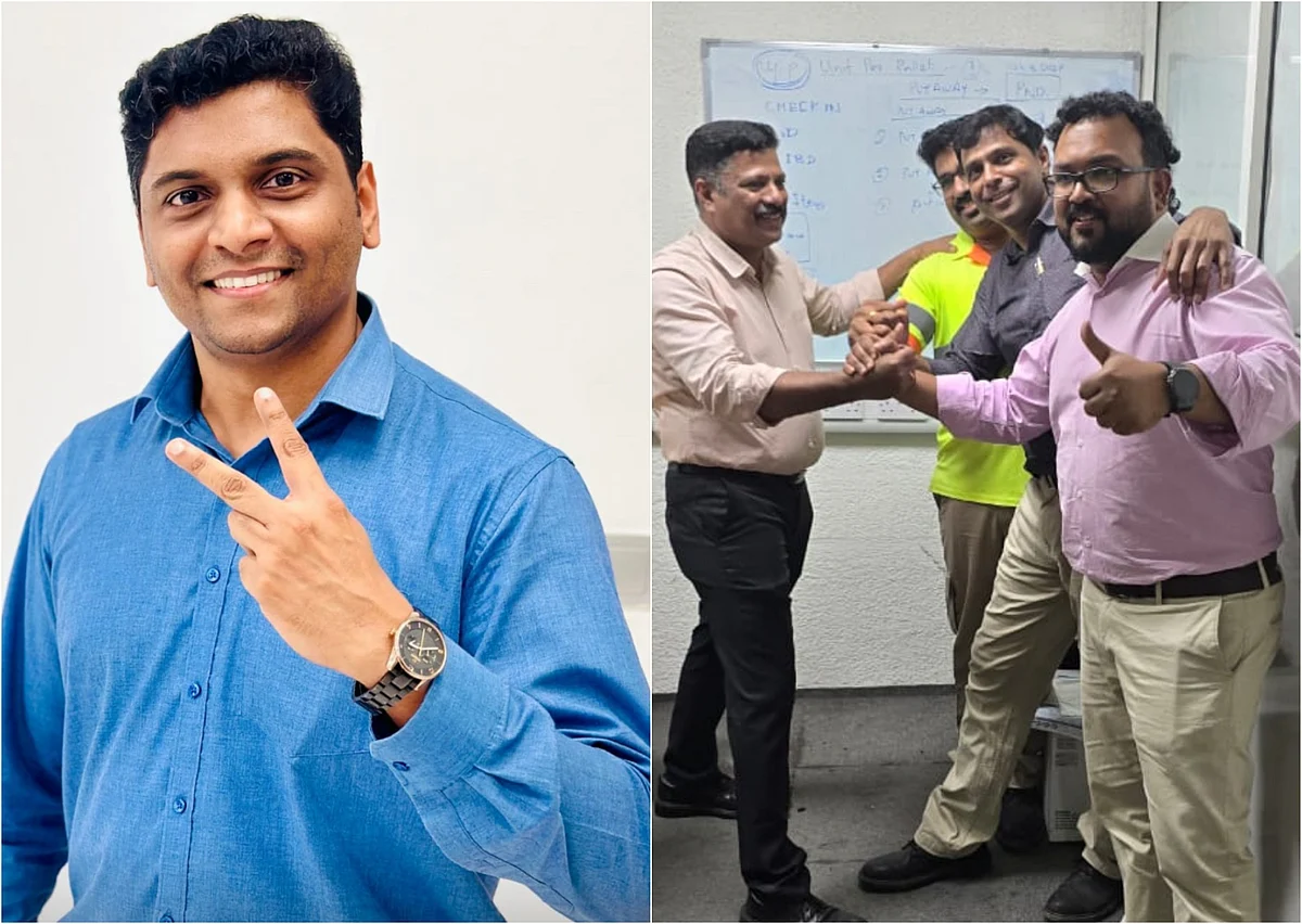Sabish Peroth (left) and four of the winning colleagues who will share the jackpot with five other colleagues. 
