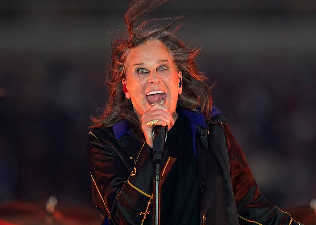 Singer Ozzy Osbourne performs during halftime of an NFL football game between the Los Angeles Rams and the Buffalo Bills in Inglewood, Calif., Sept. 8, 2022.