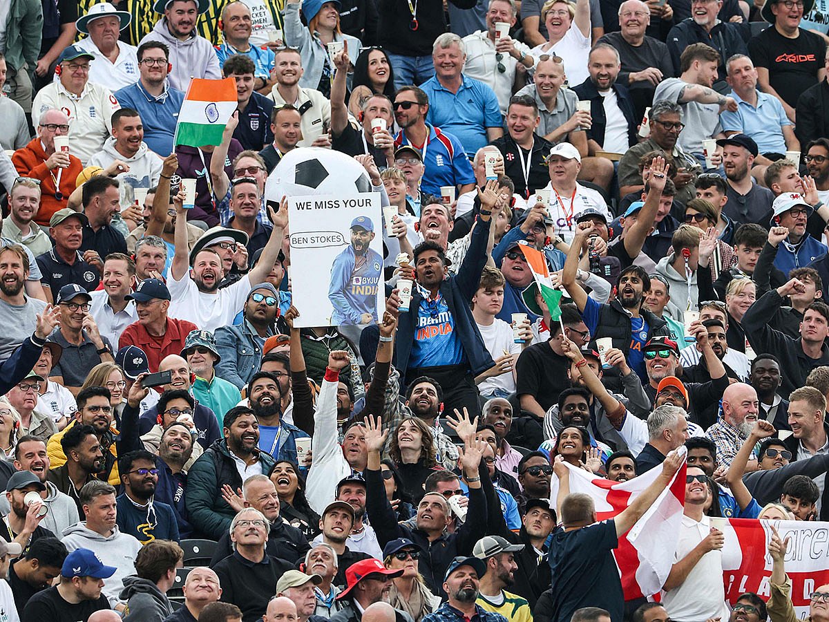 Supporters cheer on day one of the fourth Test between England and India at Old Trafford in Manchester on Wednesday.