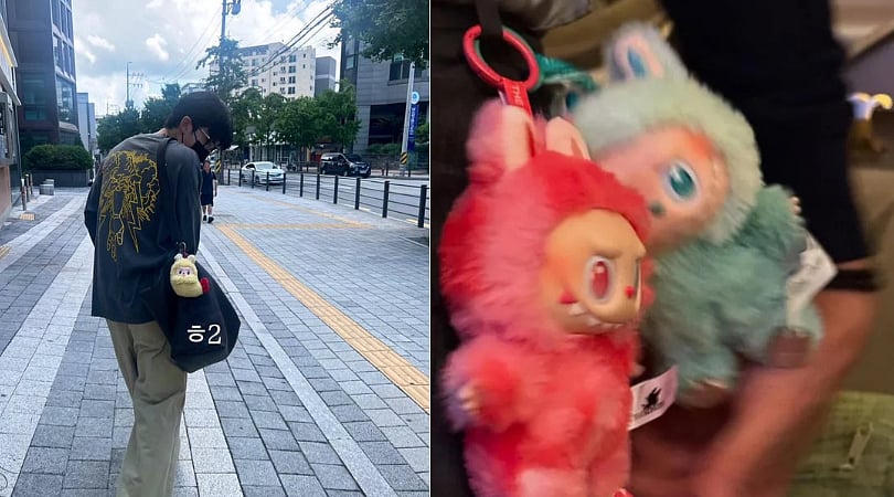 BTS RM and V shared photos this month, where they both possess Labubu dolls. 