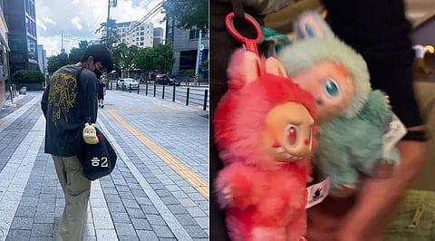 BTS RM and V shared photos this month, where they both possess Labubu dolls. 