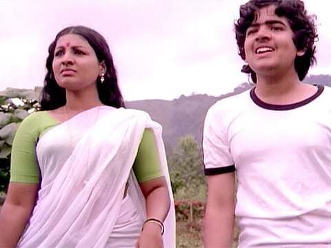 Jayabharathi and Krishnachandran in a scene from the 1978 Malayalam film classic 'Rathinirvedam'. 