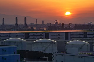 Oil tanks in Keihin Industrial Area as Saudi Arabia hikes oil prices to Asia.