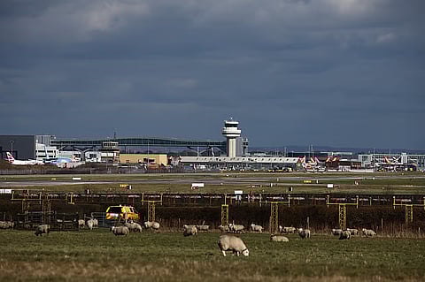 Outbound flights from key airports including Gatwick (above), Manchester, Edinburgh, and Birmingham were delayed.