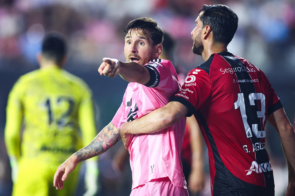 Lionel Messi #10 of Inter Miami reacts in the second half during the Leagues Cup Phase One match against Atlas FC on Wednesday.
