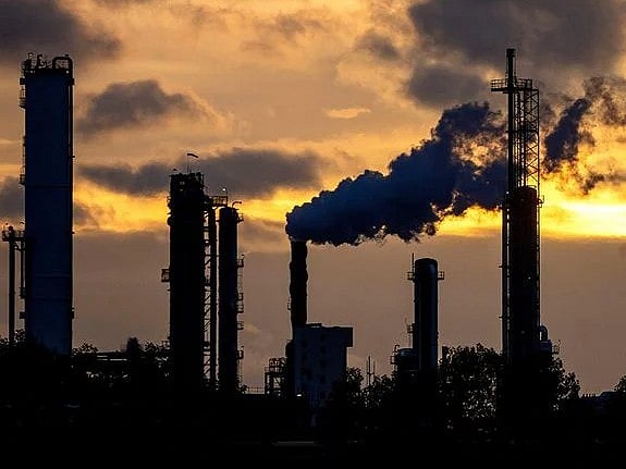 Pollution rises from the BASF chemical plant in Ludwigshafen, Germany. 