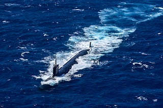 A view of a US nuclear submarine during military exercises on February 28, 2022.