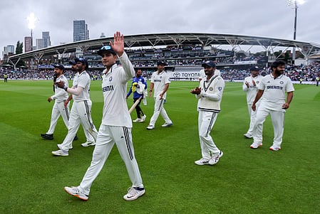 Indian skipper Shubman Gill celebrates the win in the fifth and final Test against England at the Oval on Monday.