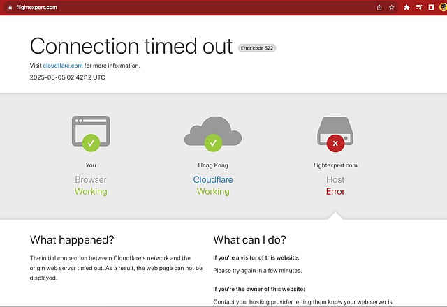 Flight Expert's website (flightexpert.com) has been disabled, leaving customers, travel agents, and stakeholders in financial uncertainty. 