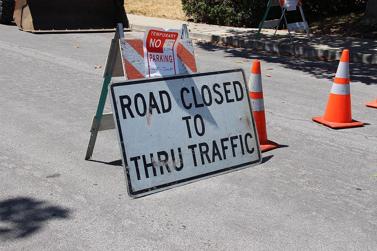 Road Closed constructin Detour STOCK