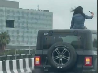 Gurugram Police investigate woman filmed sitting on top of moving Thar SUV