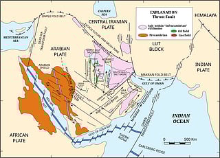 The Arabian Plate, showing general tectonic and structural features.