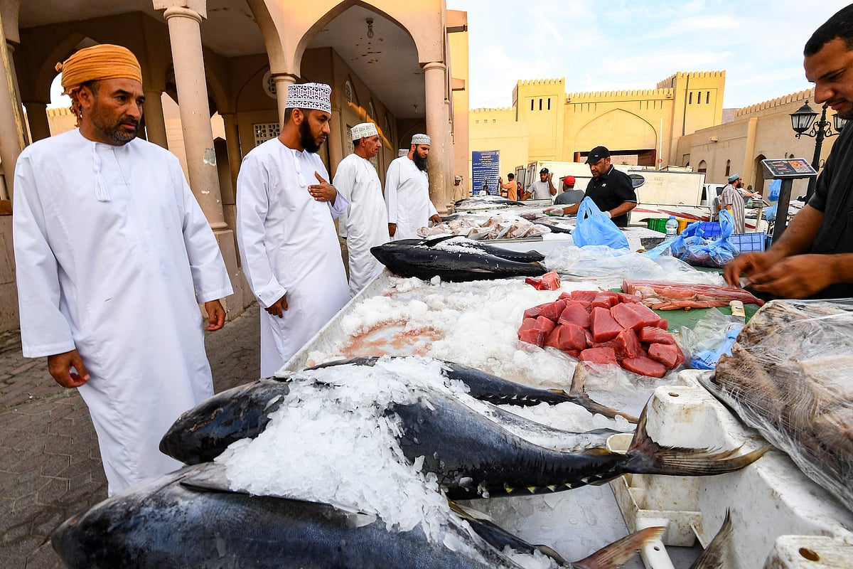 Omanis shopping for fish in the city of Nizwa, about 160 kilometres southwest of the capital Muscat. 