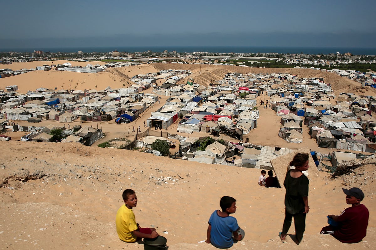 A general view of tents housing displaced Palestinians in the Mawasi area of Khan Yunis in the southern Gaza Strip, on August 14, 2025, as the war between Israel and the Palestinian Hamas militant group continues.