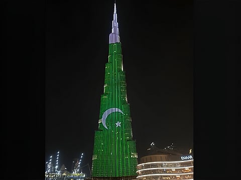 The Burj Khalifa will display the Pakistani flag today, August 14 at 7:50 pm, marking Pakistan’s Independence Day.