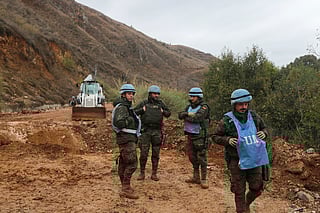 Unifil peacekeepers secure the area in Khardali, southern Lebanon, following a ceasefire between Israel and Hezbollah, November 27, 2024.  