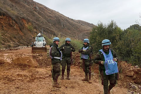 Unifil peacekeepers secure the area in Khardali, southern Lebanon, following a ceasefire between Israel and Hezbollah, November 27, 2024.  