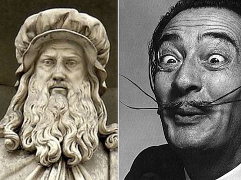 A sculpture of Leonardo da Vinci (left), the Renaissance genius. Studies show that short naps of 10 minutes boosts memory and mood without grogginess. Both Da Vinci and Spanish surrealist artist  Salvador Dali (right) famously embraced polyphasic sleep, relying on short, frequent naps to fuel their creativity and relentless curiosity—a testament to the hidden power of rest.