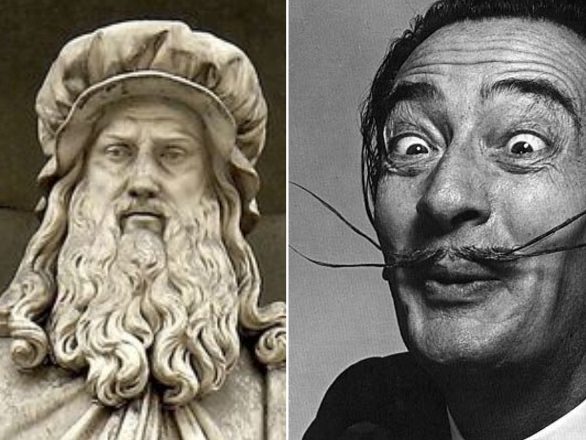 A sculpture of Leonardo da Vinci (left), the Renaissance genius. Studies show that short naps of 10 minutes boosts memory and mood without grogginess. Both Da Vinci and Spanish surrealist artist Salvador Dali (right) famously embraced polyphasic sleep, relying on short, frequent naps to fuel their creativity and relentless curiosity—a testament to the hidden power of rest.