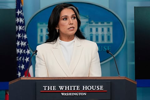 Director of National Intelligence Tulsi Gabbard speaks with reporters in the James Brady Press Briefing Room at the White House, Wednesday, July 23, 2025, in Washington.