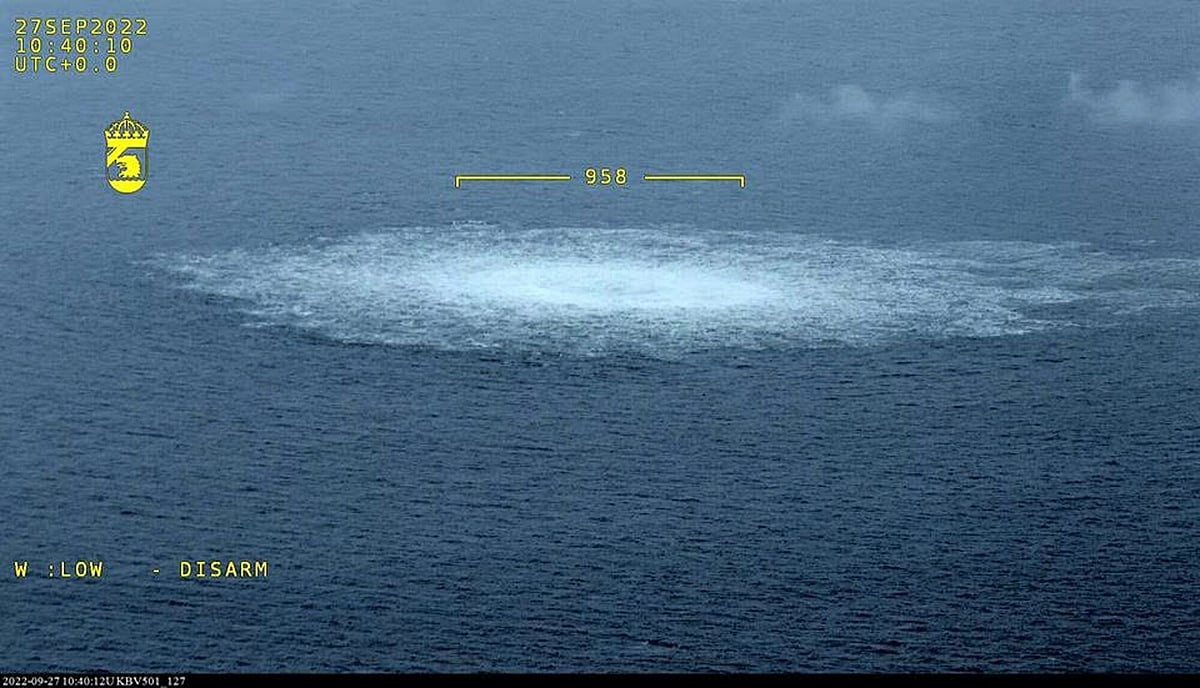 Damaged Nord Stream II Baltic Pipeline Leaks Gas Into the sea.