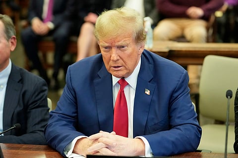 Trump sits in the courtroom before the start of closing arguments in his civil business fraud trial at New York Supreme Court, Jan. 11, 2024, in New York.  