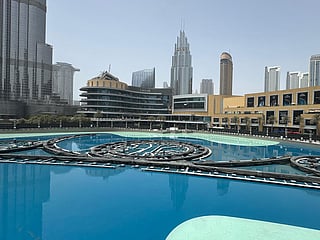 Dubai Mall fountain renovation work in progress