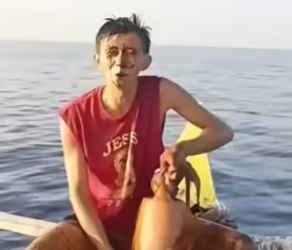 The ink spray not only startled the fisherman off Romblon island Philippines but also emphasised the power and defence mechanisms of the giant squid.
