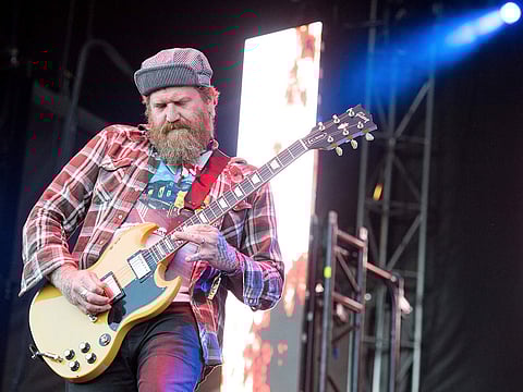 Brent Hinds of Mastodon performs at the Louder Than Life Music Festival at Champions Park on September 30, 2017, in Louisville.
