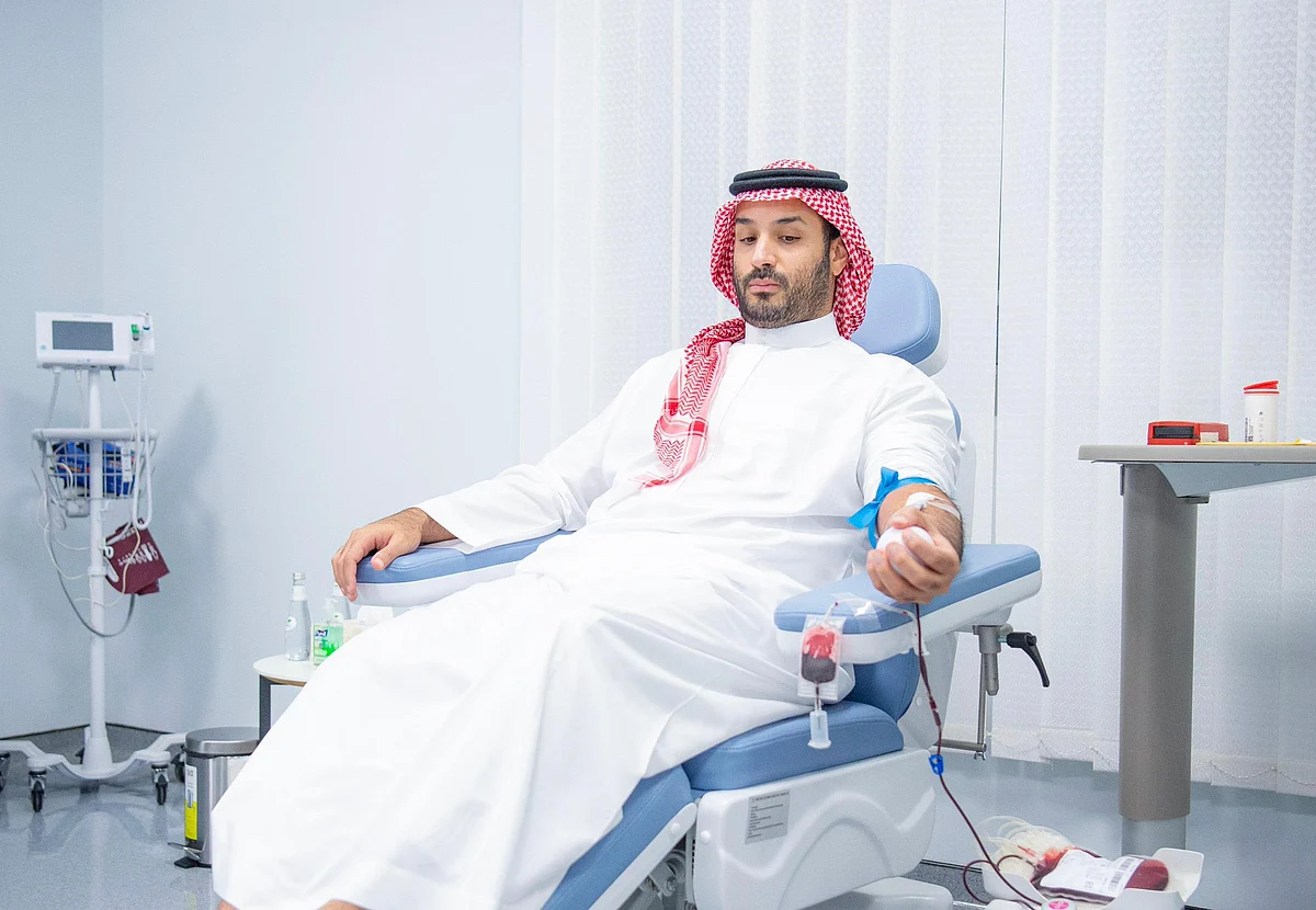 Saudi Crown Prince Mohammed bin Salman takes part in an annual blood donation campaign