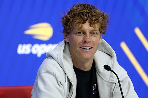 Jannik Sinner of Italy fields questions during Media Day ahead of the US Open at USTA Billie Jean King National Tennis Center.