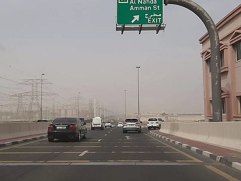 Dusty weather near Sharjah-Dubai border on Mohamed bin Zayed Road and Silicon Oasis.