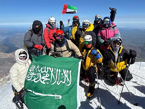 GCC adventurers raise UAE, Saudi flags on Mount Elbrus in Europe
