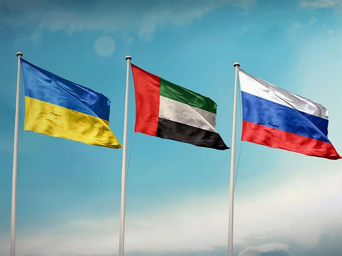 UAE, Russia, Ukraine flags
