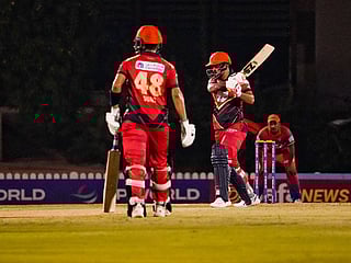Action from the opening match of the DP World ILT20 Development Tournament on Sunday.